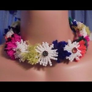 J. Crew Yarn and Rhinestone Beaded Collar Necklace